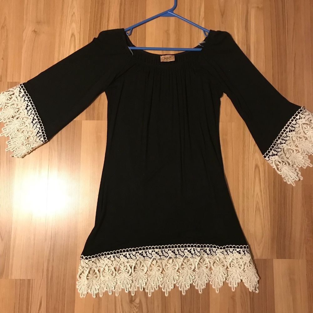 Black with White Lace Bell Sleeved Dress